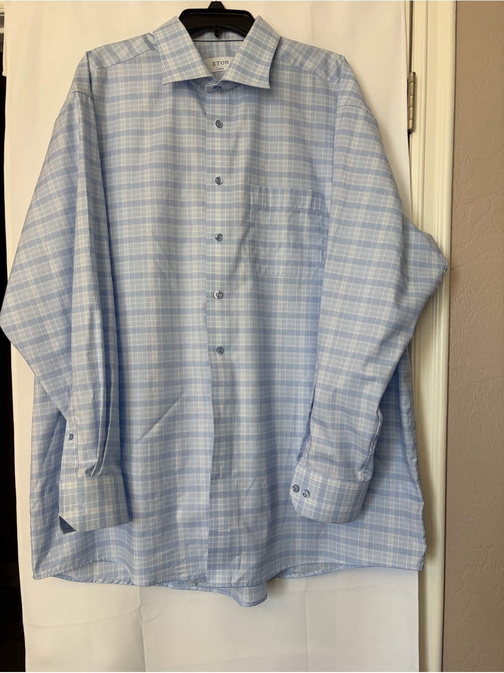 Eton mens blue plaid dress shirt